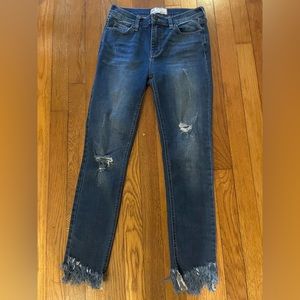 Free People Women’s Fringed Distressed Jeans Light Wash Blue 25inch waist NWOT